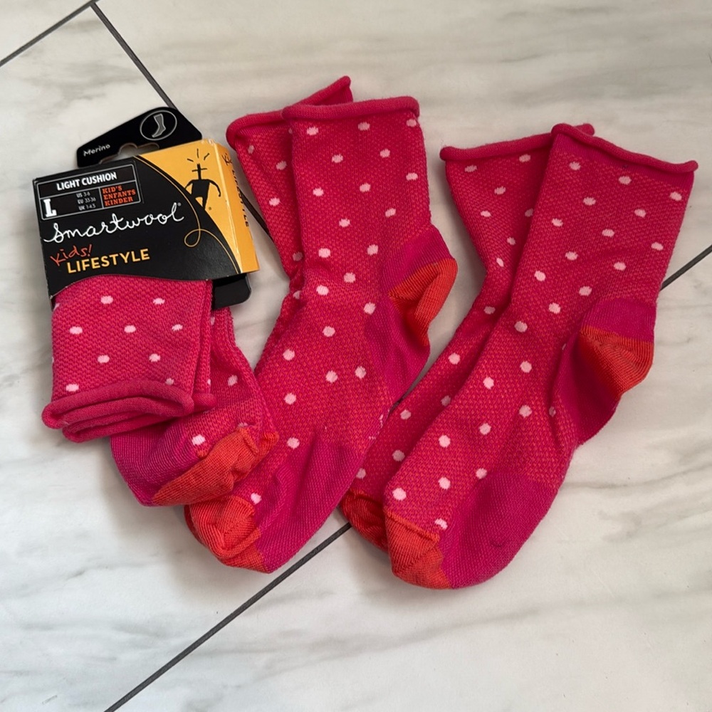 3 pairs of Kids Smartwool Light Cushion Socks size Large shoe size 3-6